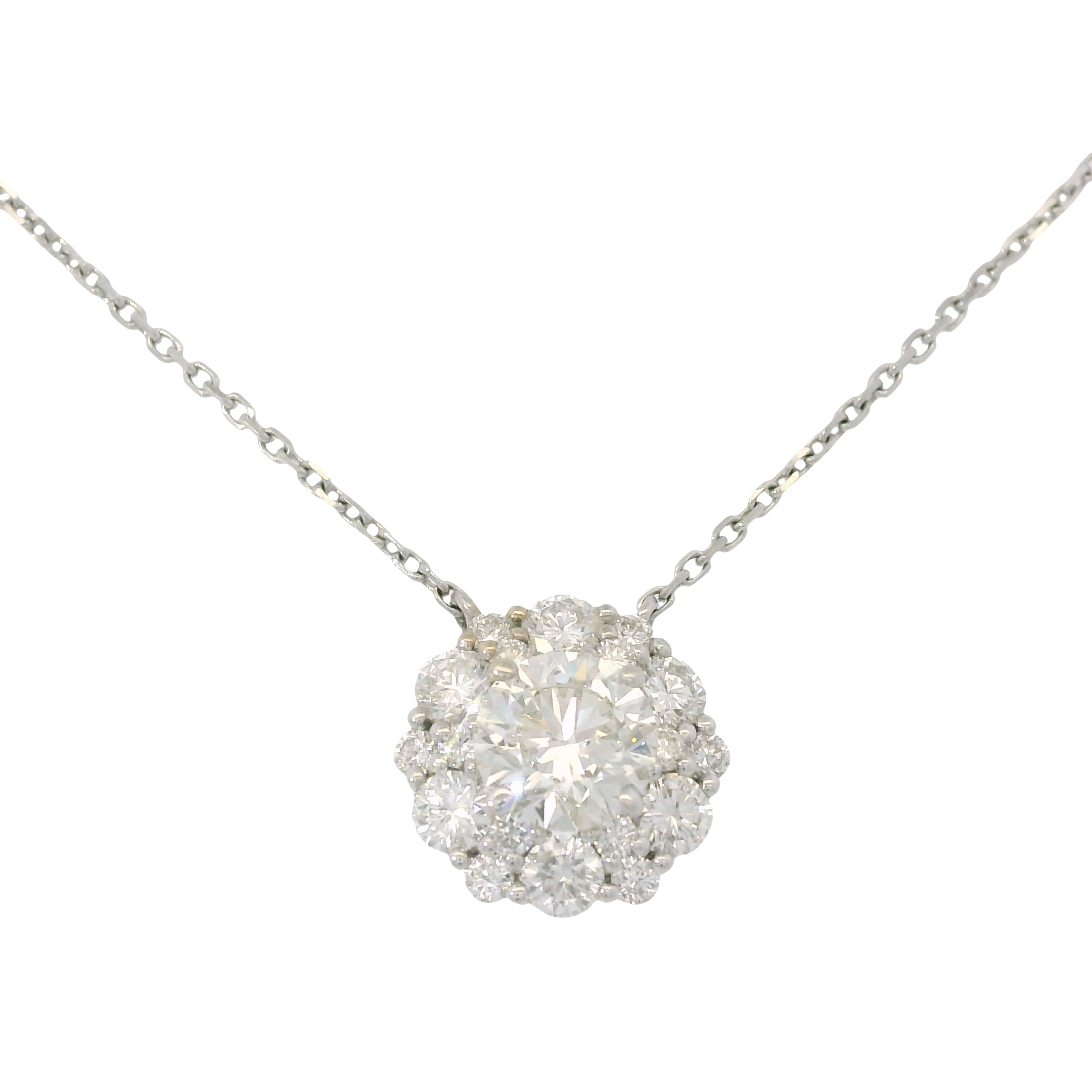 18K White Gold Natural 1.30 Carats Round Brilliant Diamond Fashion Necklace
