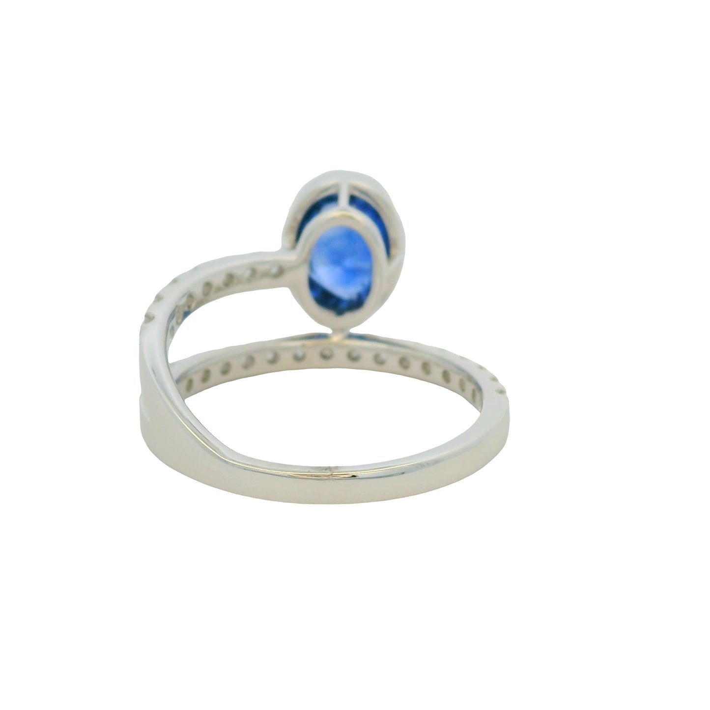 GIA 18K White Gold Natural Sapphire& Diamond Bezel Set Wrap Around Ring