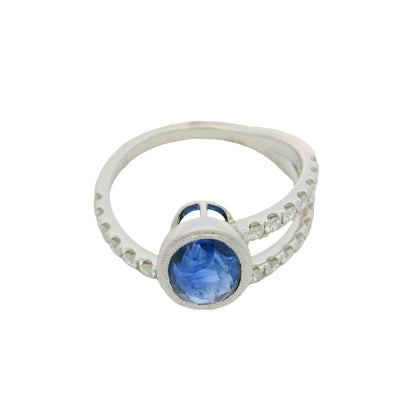 GIA 18K White Gold Natural Sapphire& Diamond Bezel Set Wrap Around Ring
