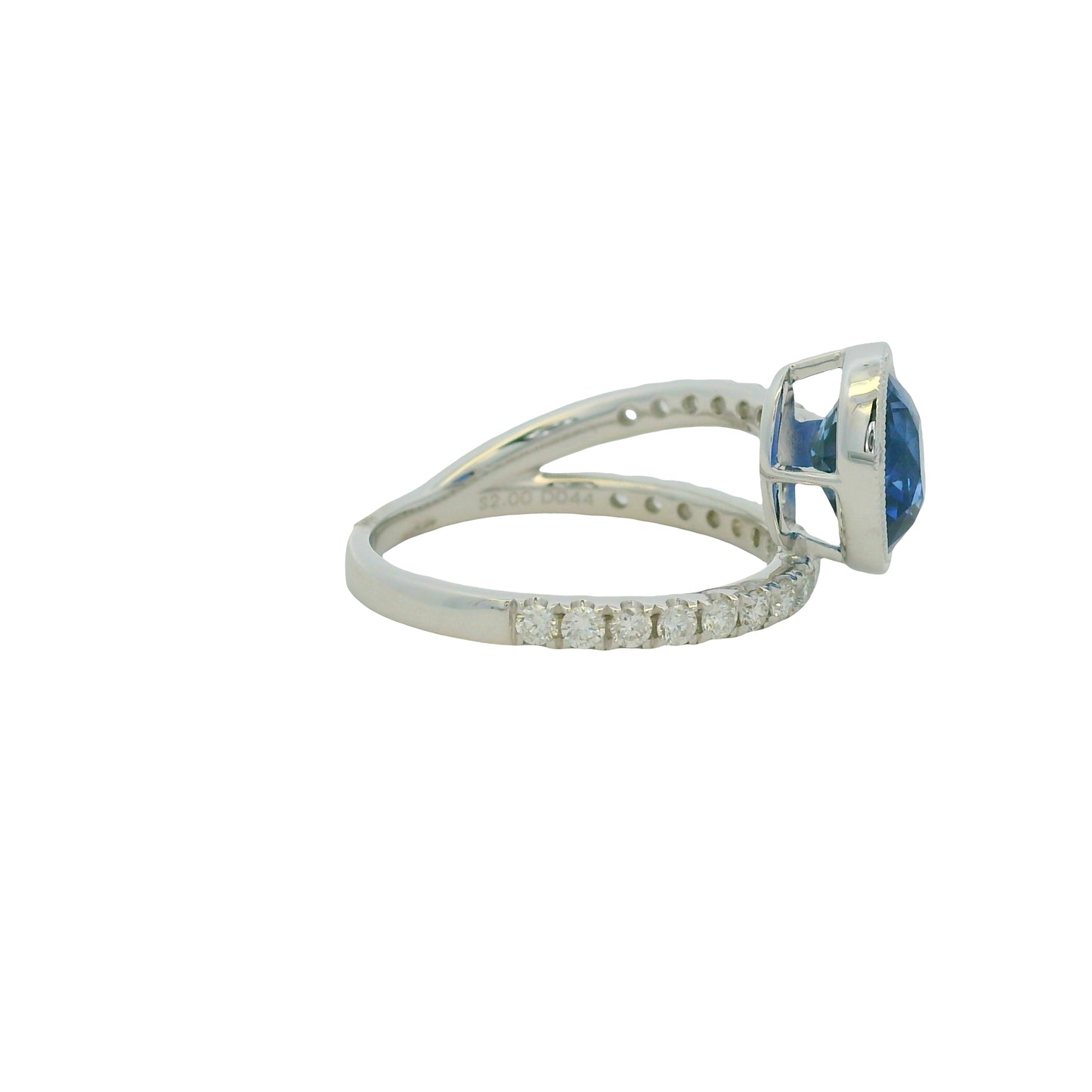 GIA 18K White Gold Natural Sapphire& Diamond Bezel Set Wrap Around Ring
