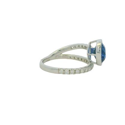 GIA 18K White Gold Natural Sapphire& Diamond Bezel Set Wrap Around Ring