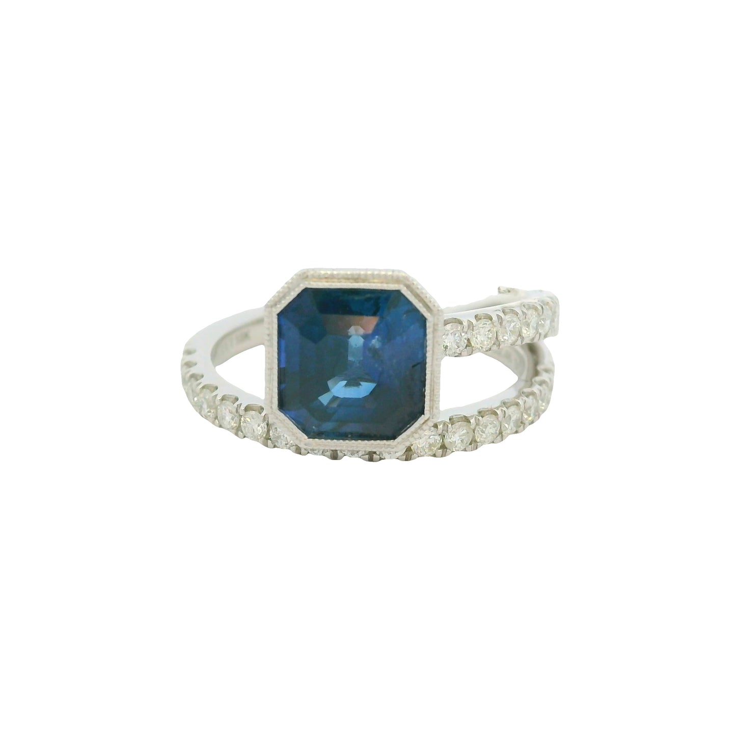GIA 18K White Gold Natural Sapphire& Diamond Bezel Set Wrap Around Ring