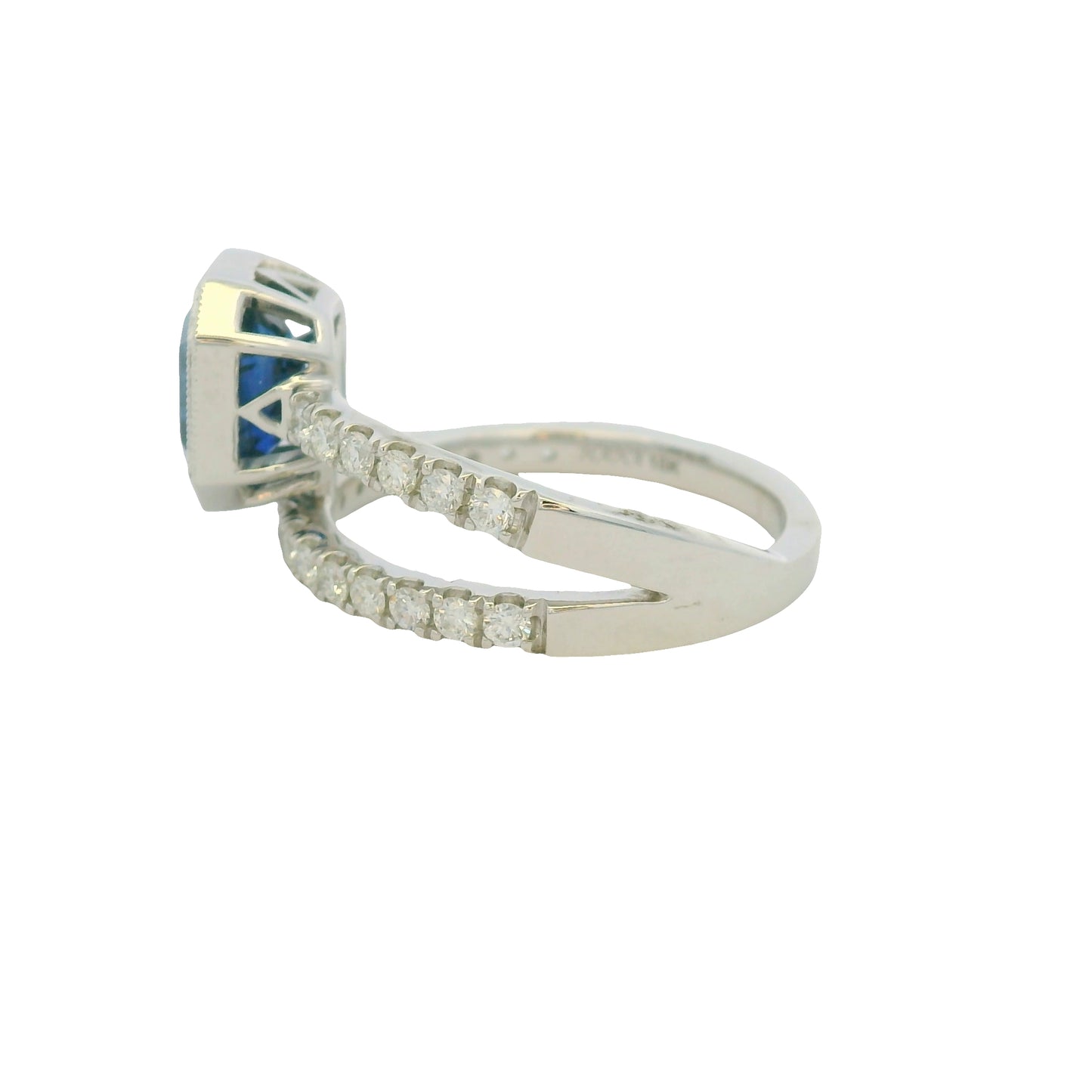 GIA 18K White Gold Natural Sapphire& Diamond Bezel Set Wrap Around Ring