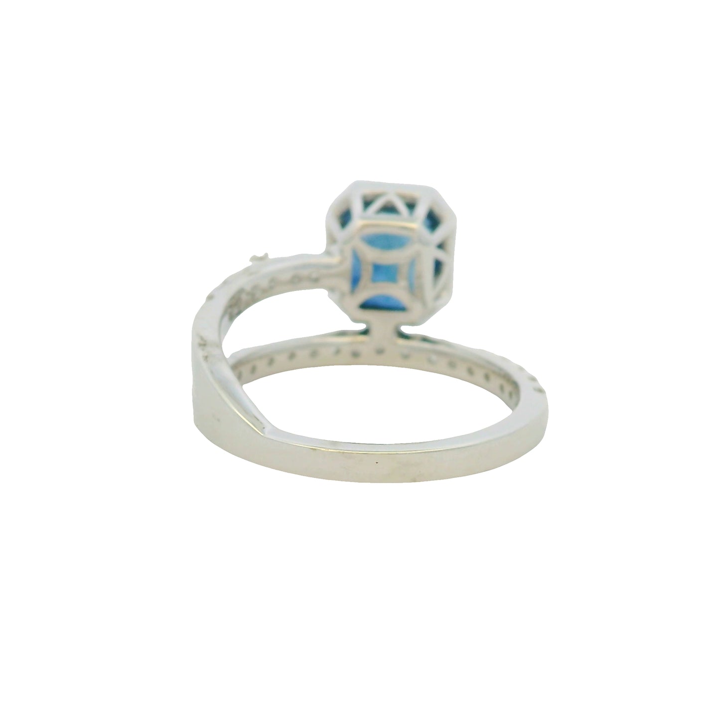 GIA 18K White Gold Natural Sapphire& Diamond Bezel Set Wrap Around Ring