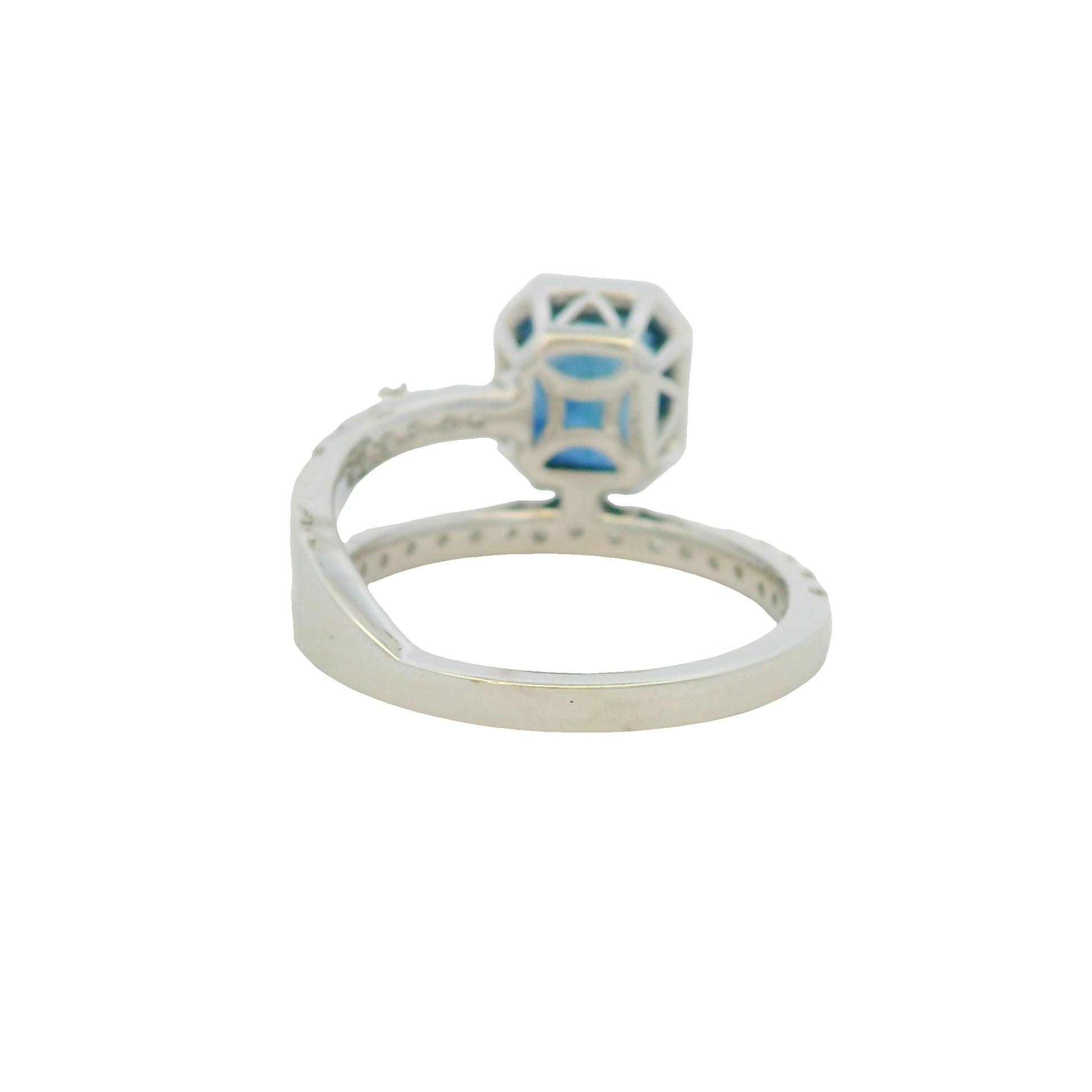 GIA 18K White Gold Natural Sapphire& Diamond Bezel Set Wrap Around Ring