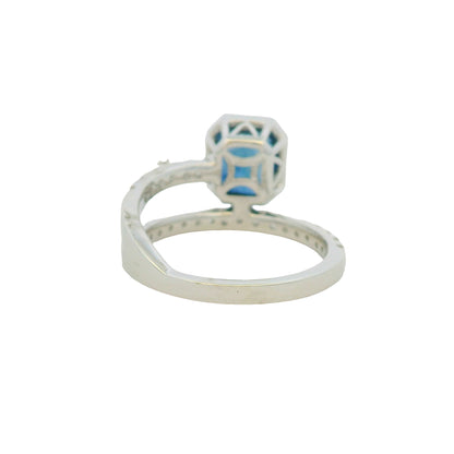 GIA 18K White Gold Natural Sapphire& Diamond Bezel Set Wrap Around Ring