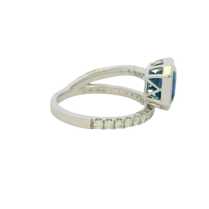 GIA 18K White Gold Natural Sapphire& Diamond Bezel Set Wrap Around Ring
