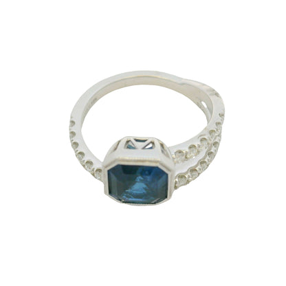 GIA 18K White Gold Natural Sapphire& Diamond Bezel Set Wrap Around Ring