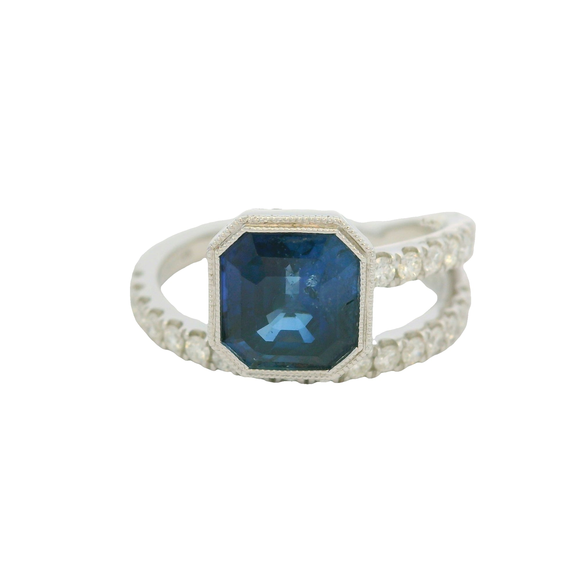 GIA 18K White Gold Natural Sapphire& Diamond Bezel Set Wrap Around Ring