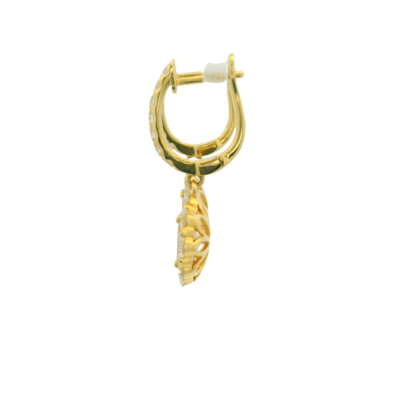18K Yellow Gold Natural Baguette& Round Diamonds Huggie Hoop Drop Earrings