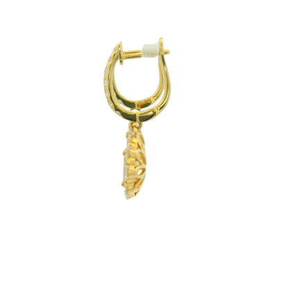 18K Yellow Gold Natural Baguette& Round Diamonds Huggie Hoop Drop Earrings