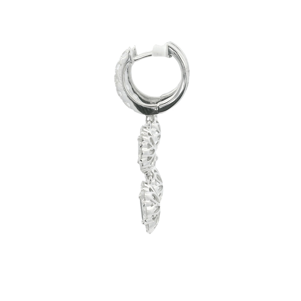 18K White Gold Natural Baguette& Round Diamonds Drop Earrings
