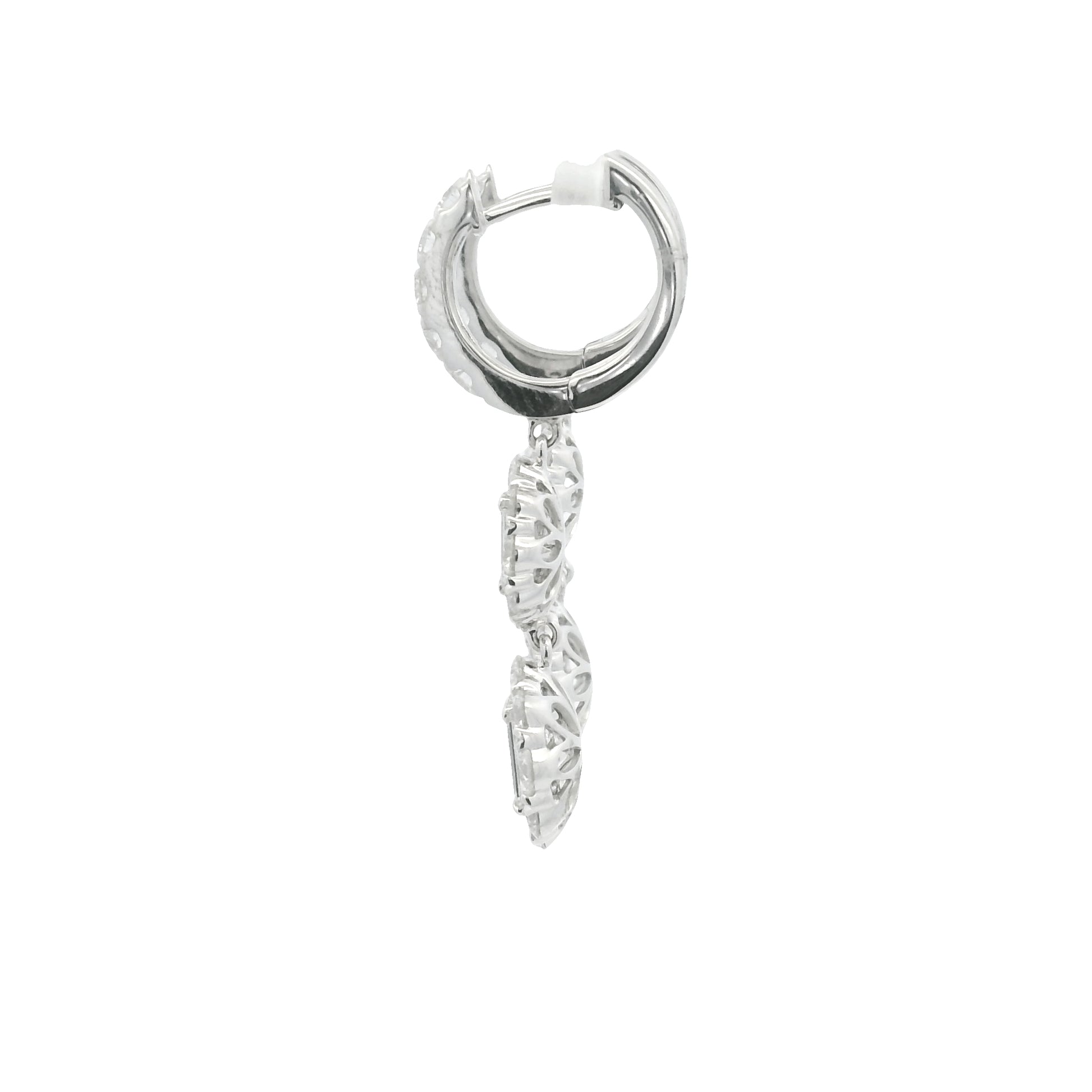 18K White Gold Natural Baguette& Round Diamonds Drop Earrings