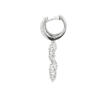 18K White Gold Natural Baguette& Round Diamonds Drop Earrings