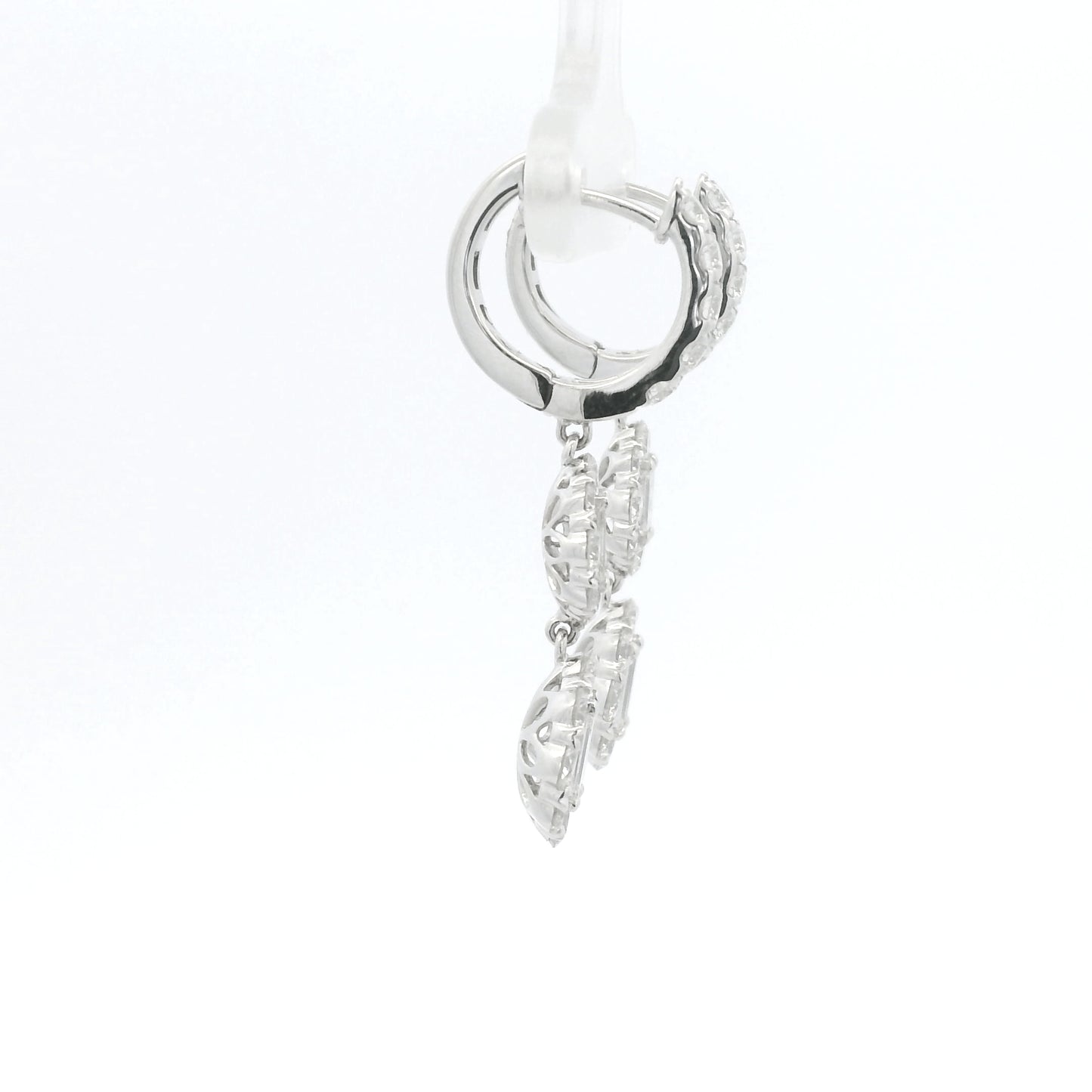 18K White Gold Natural Baguette& Round Diamonds Drop Earrings