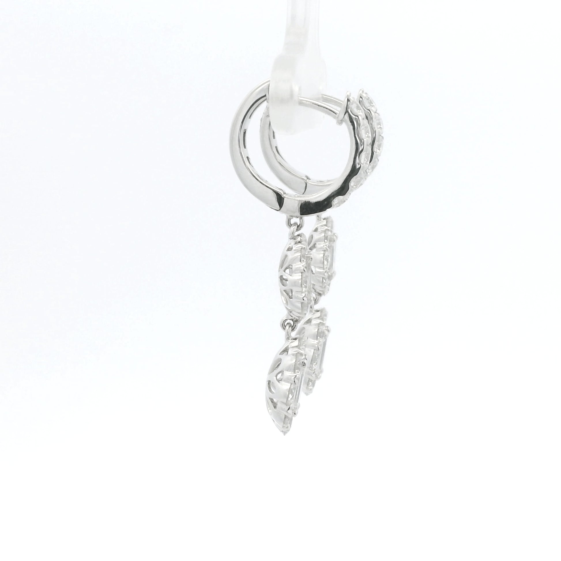18K White Gold Natural Baguette& Round Diamonds Drop Earrings