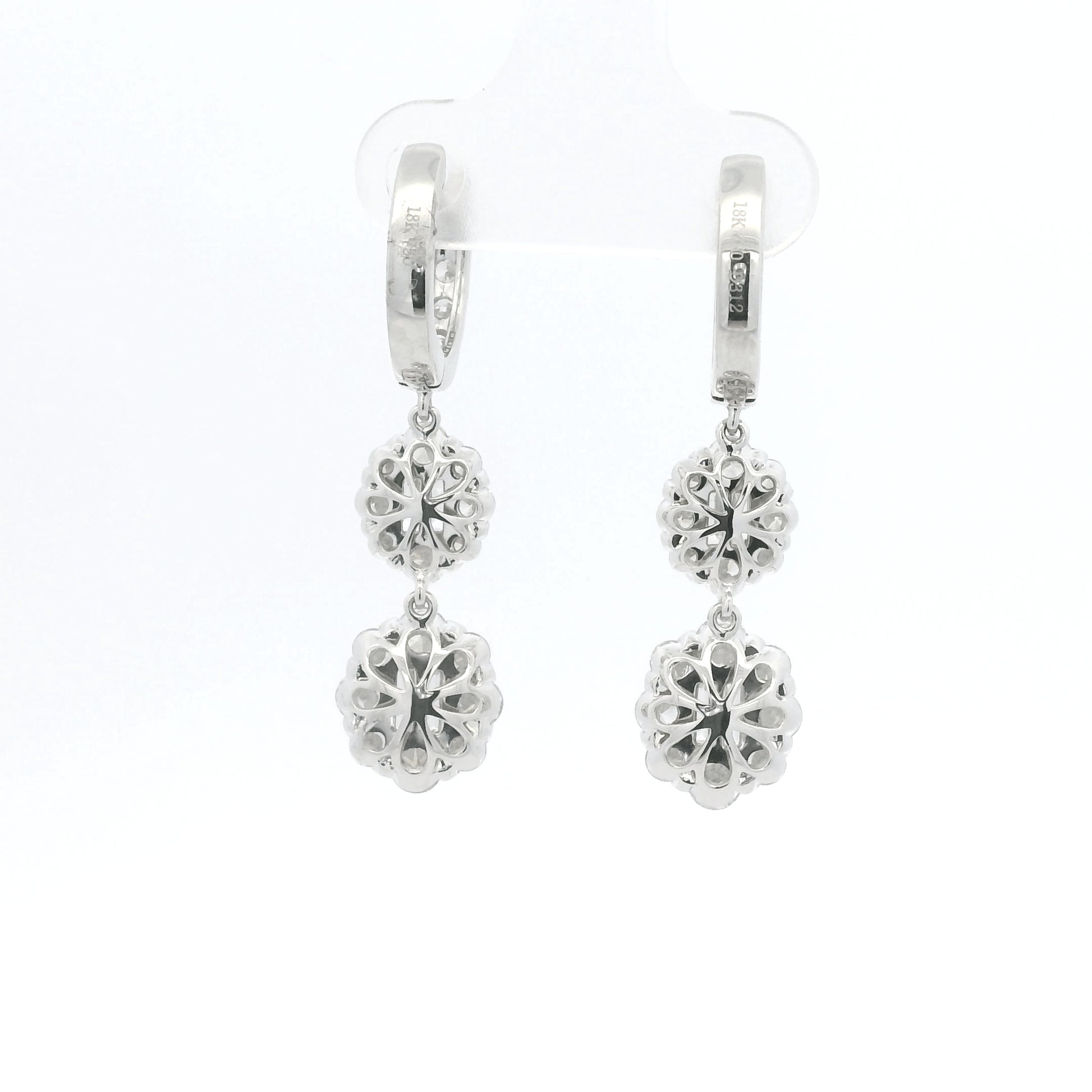 18K White Gold Natural Baguette& Round Diamonds Drop Earrings