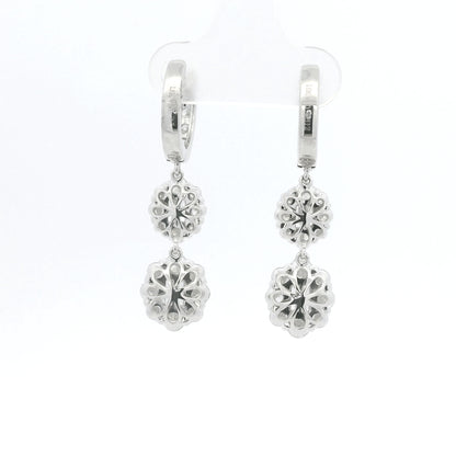18K White Gold Natural Baguette& Round Diamonds Drop Earrings