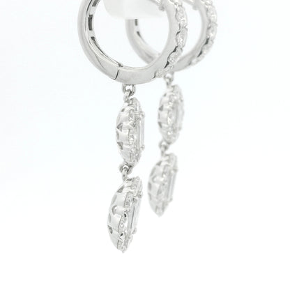 18K White Gold Natural Baguette& Round Diamonds Drop Earrings