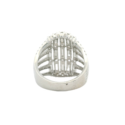 18K White Gold Natural Baguette& Round Brilliant Cut Diamond Dome Ring
