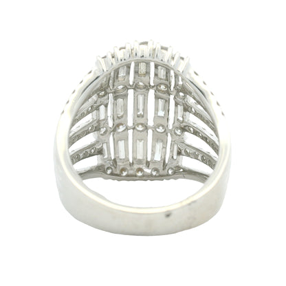 18K White Gold Natural Baguette& Round Brilliant Cut Diamond Dome Ring
