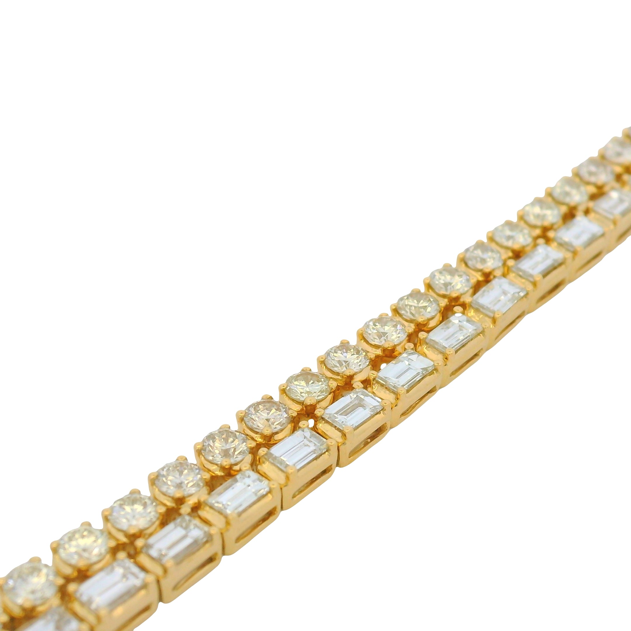 18K Yellow Gold Natural Emerald& Round Diamonds Double Tennis Bracelet