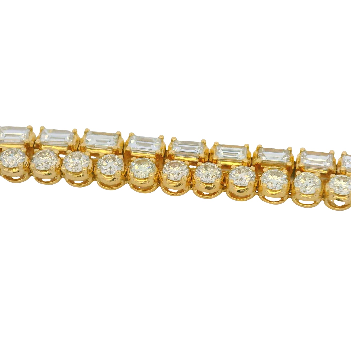 18K Yellow Gold Natural Emerald& Round Diamonds Double Tennis Bracelet