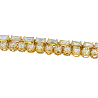 18K Yellow Gold Natural Emerald& Round Diamonds Double Tennis Bracelet