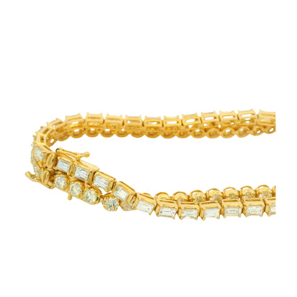 18K Yellow Gold Natural Emerald Cut & Round Diamond Double Tennis Bracelet