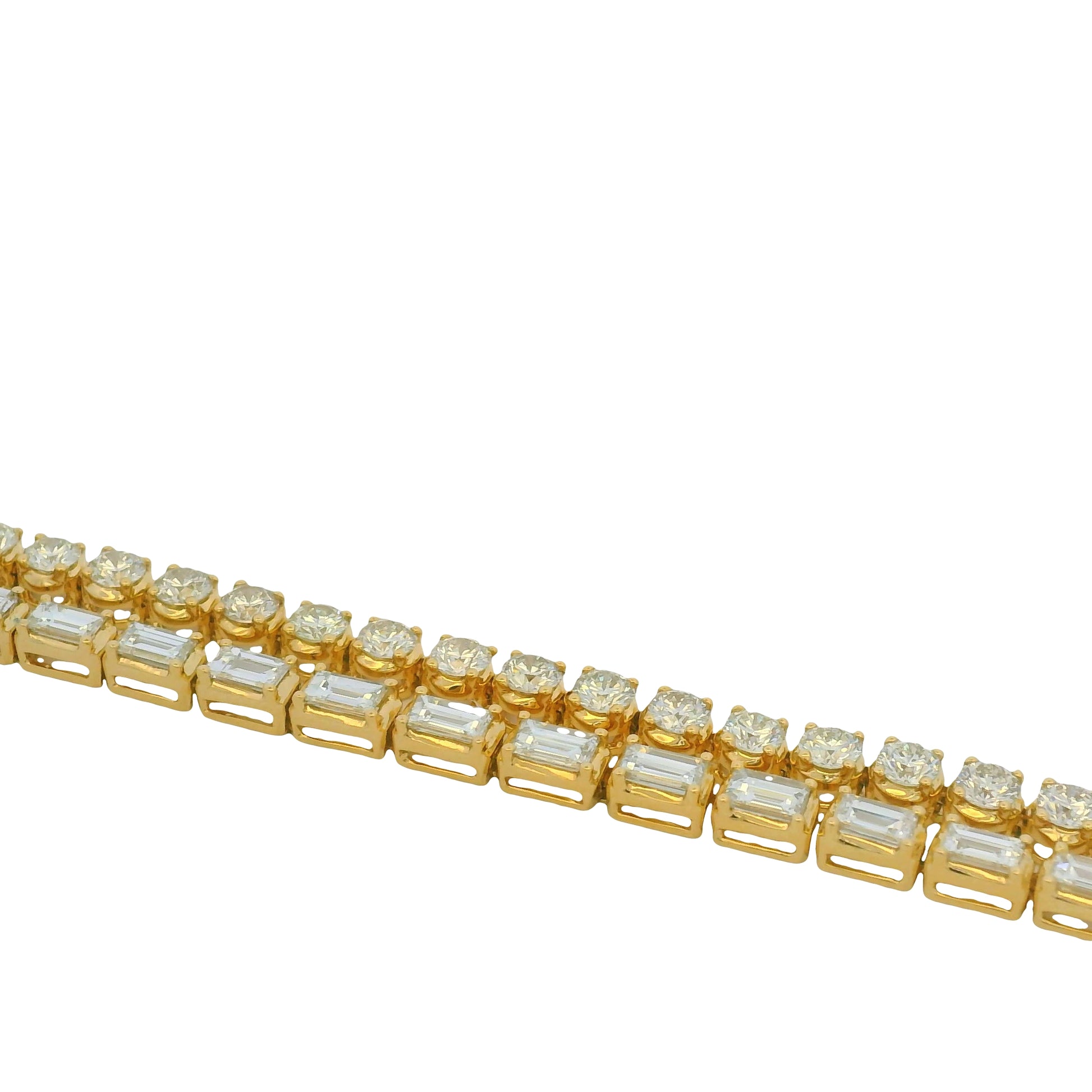18K Yellow Gold Natural Emerald& Round Diamonds Double Tennis Bracelet