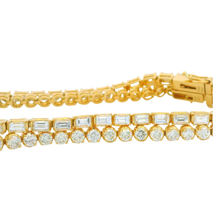 18K Yellow Gold Natural Emerald Cut & Round Diamond Double Tennis Bracelet