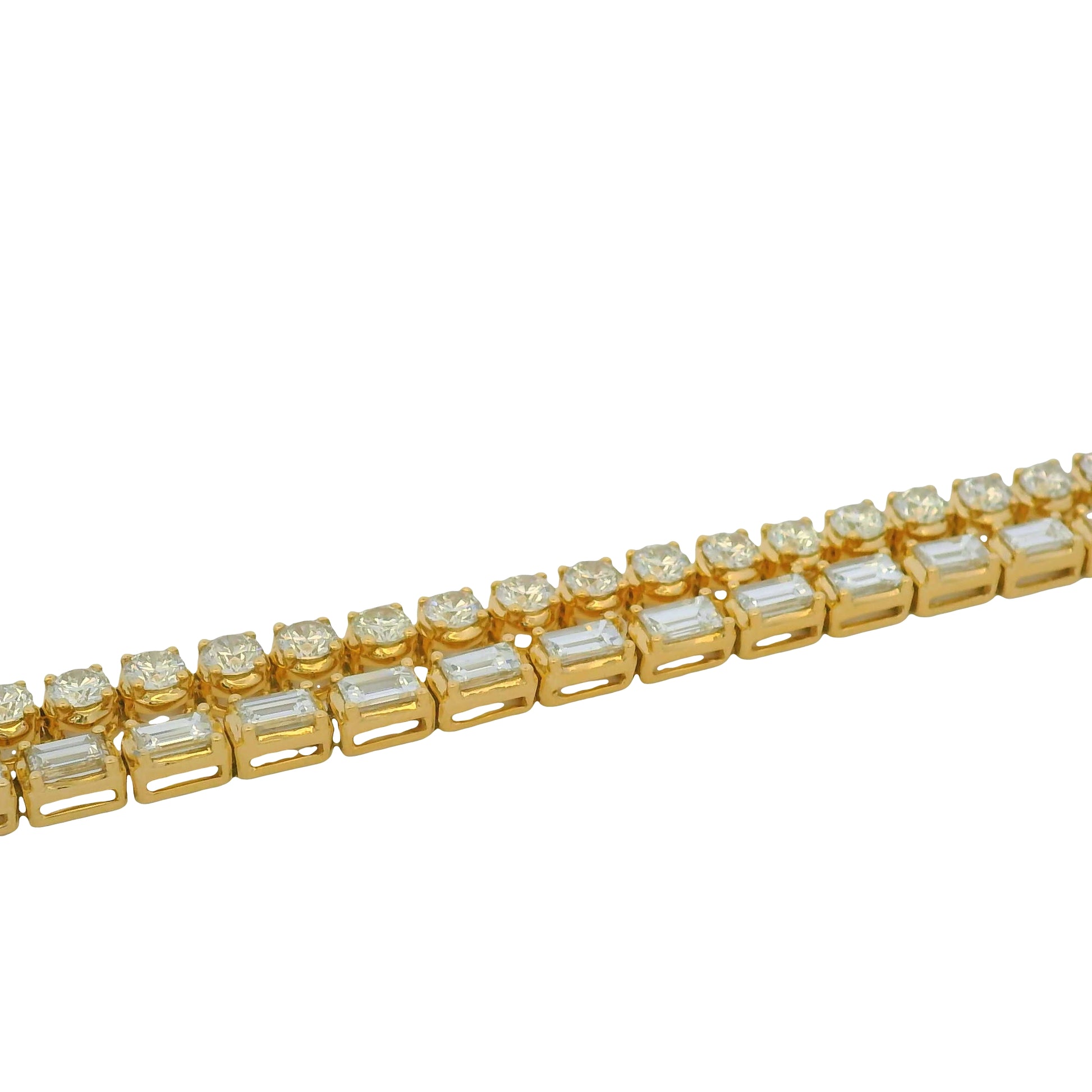 18K Yellow Gold Natural Emerald& Round Diamonds Double Tennis Bracelet