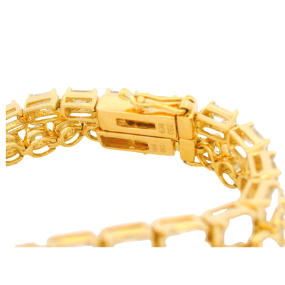 18K Yellow Gold Natural Emerald Cut & Round Diamond Double Tennis Bracelet