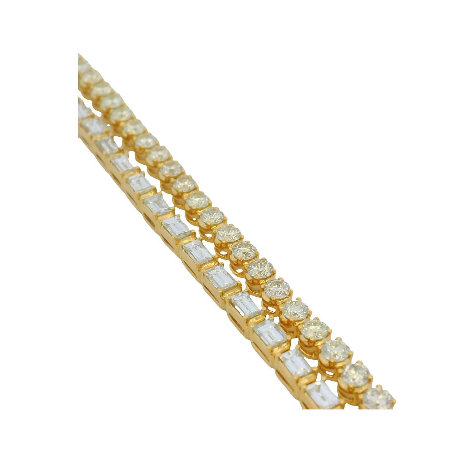 18K Yellow Gold Natural Emerald& Round Diamonds Double Tennis Bracelet