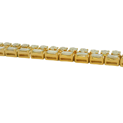 18K Yellow Gold Natural Emerald& Round Diamonds Double Tennis Bracelet