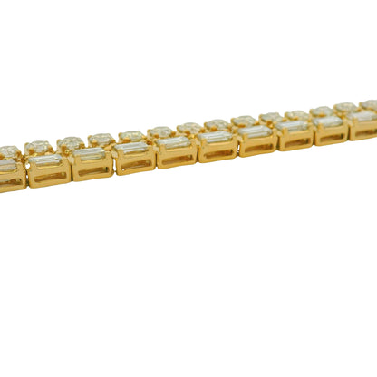 18K Yellow Gold Natural Emerald& Round Diamonds Double Tennis Bracelet