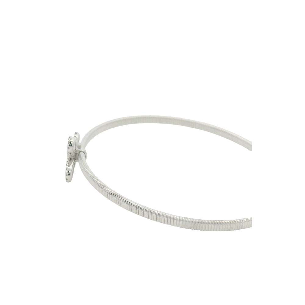 18K White Gold Natural Baguette& Round Diamonds Narrow Flower Cuff Bracelet