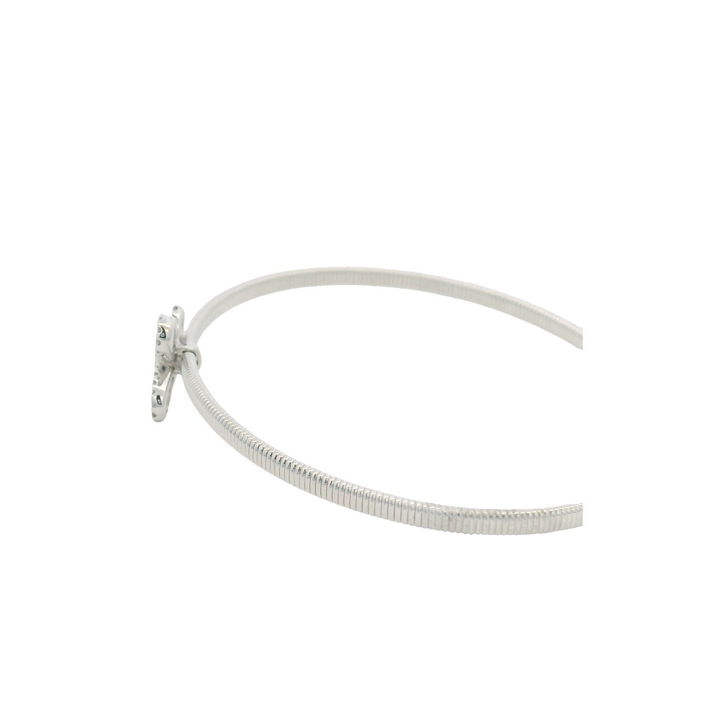 18K White Gold Natural Baguette& Round Diamonds Narrow Flower Cuff Bracelet