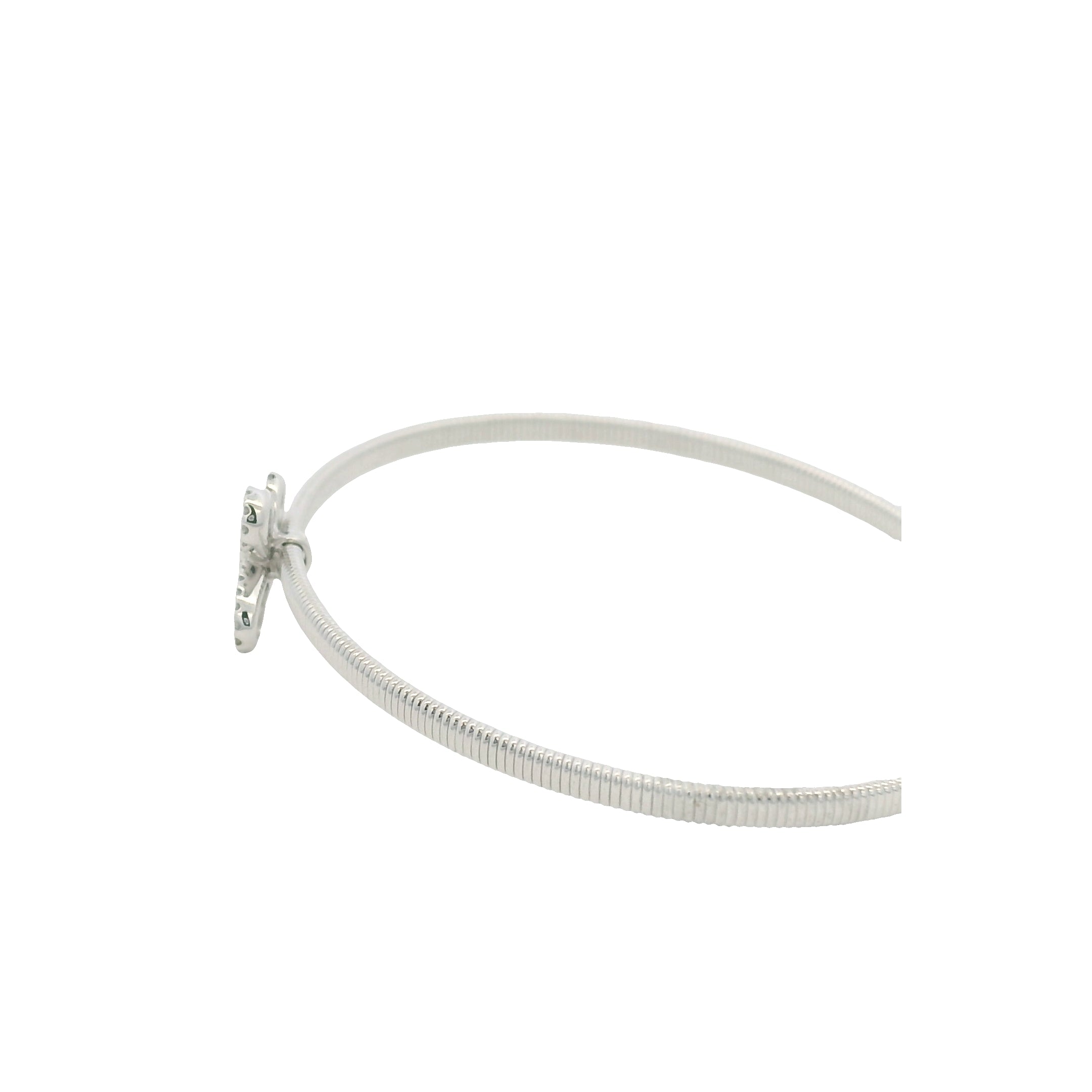 18K White Gold Natural Baguette& Round Diamonds Narrow Flower Cuff Bracelet