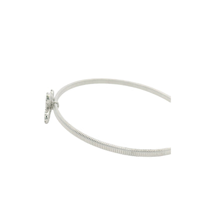 18K White Gold Natural Baguette& Round Diamonds Narrow Flower Cuff Bracelet