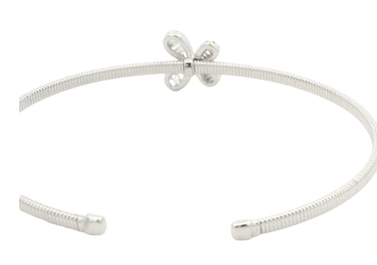 18K White Gold Natural Baguette& Round Diamonds Narrow Flower Cuff Bracelet