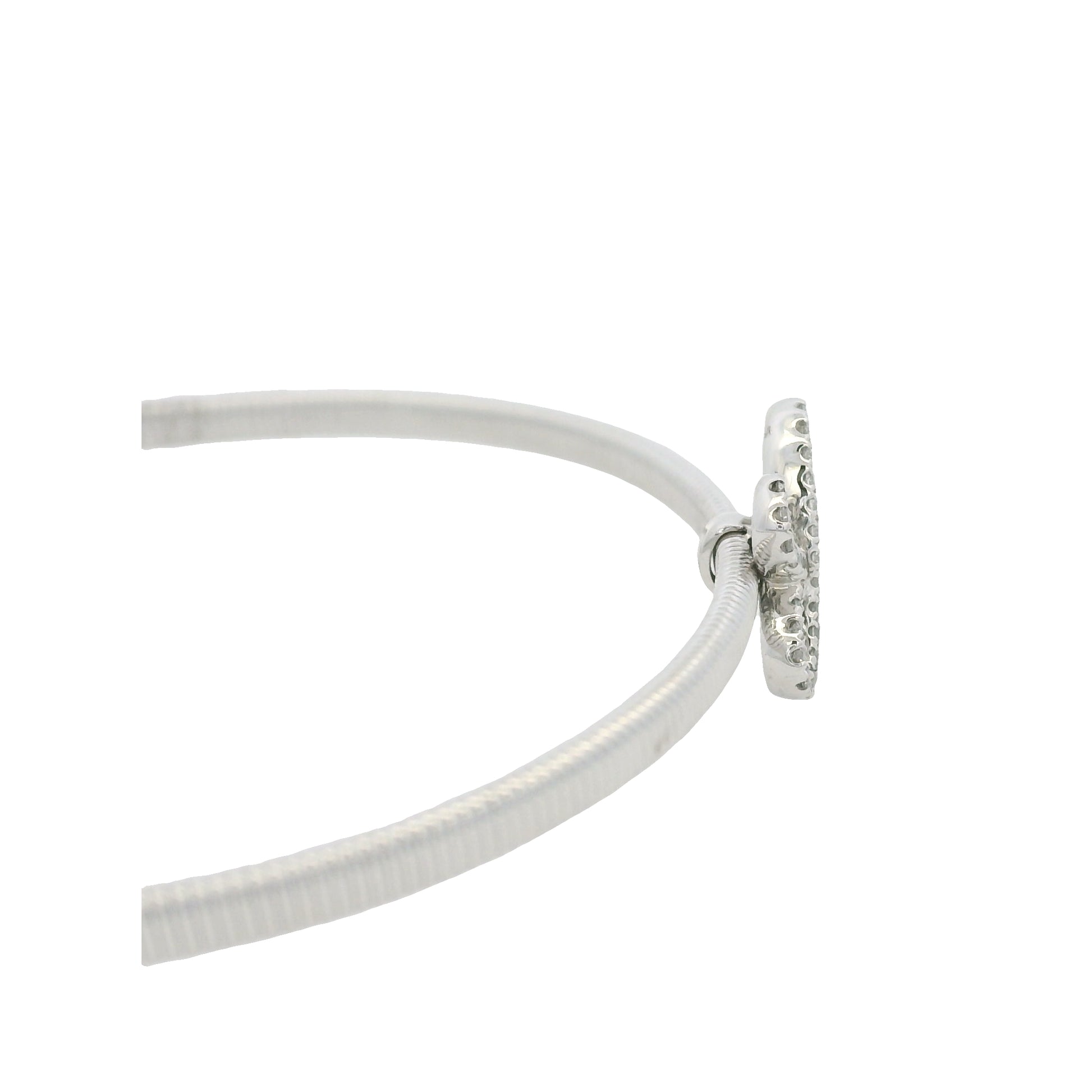 18K White Gold Natural Baguette& Round Diamonds Narrow Flower Cuff Bracelet