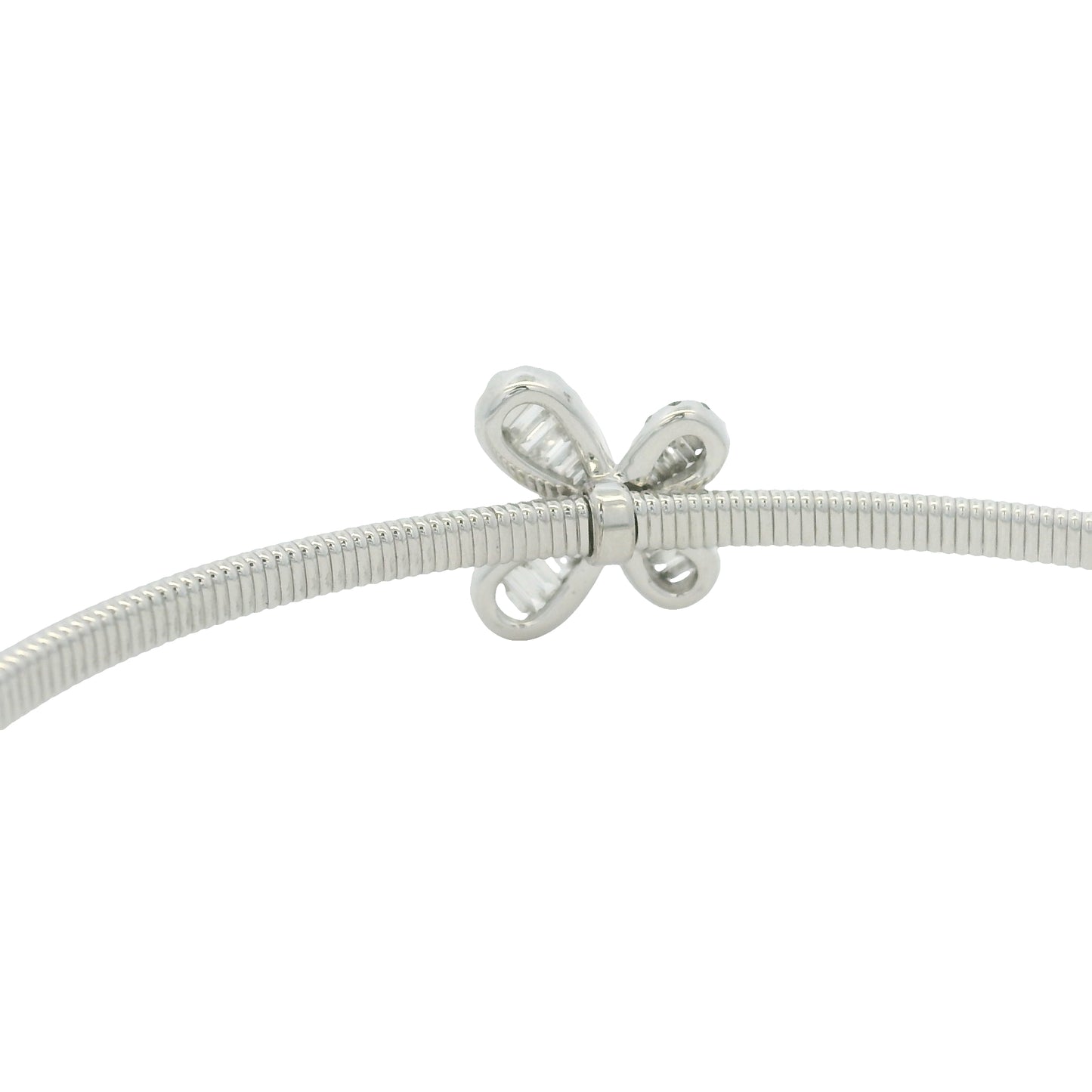 18K White Gold Natural Baguette& Round Diamonds Narrow Flower Cuff Bracelet