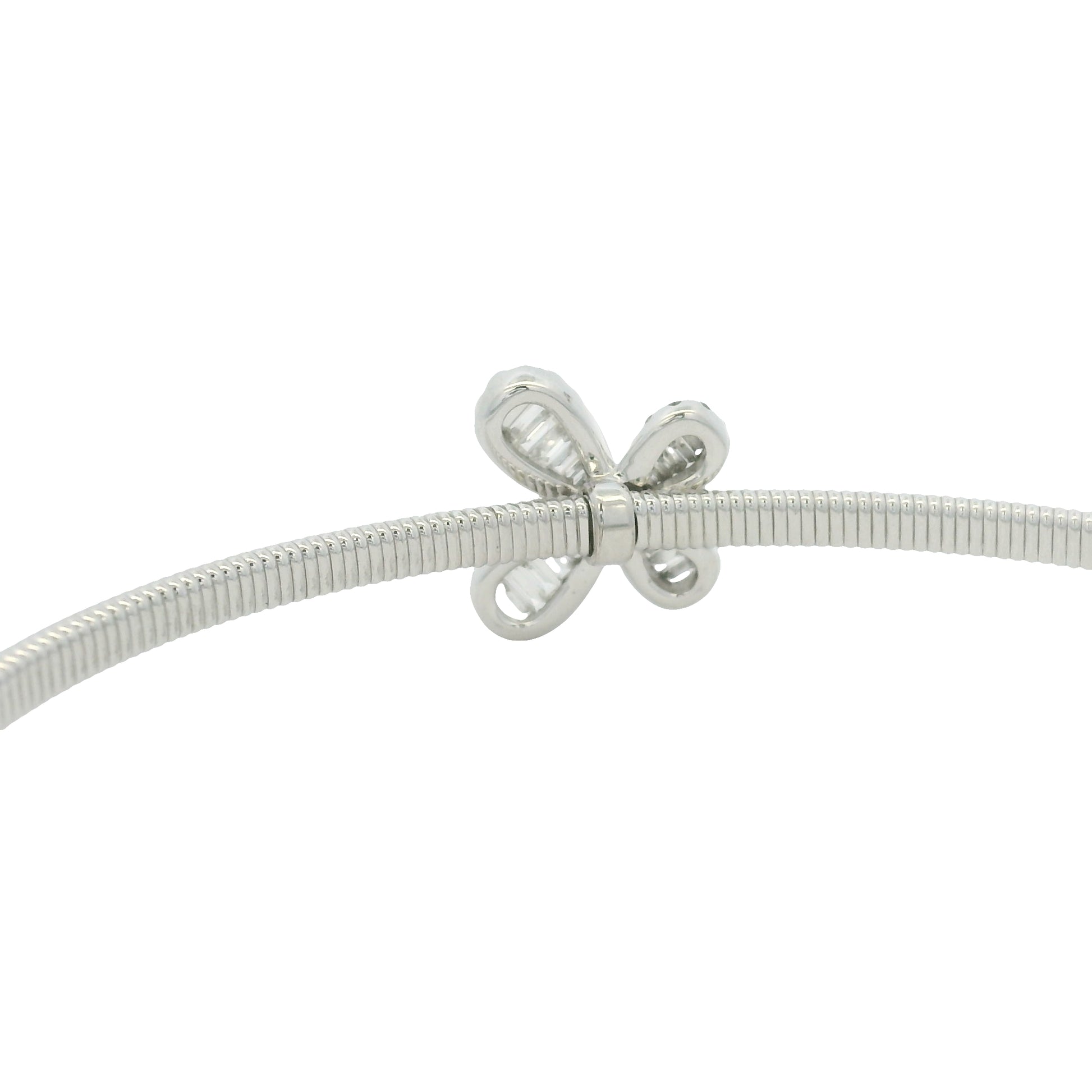 18K White Gold Natural Baguette& Round Diamonds Narrow Flower Cuff Bracelet
