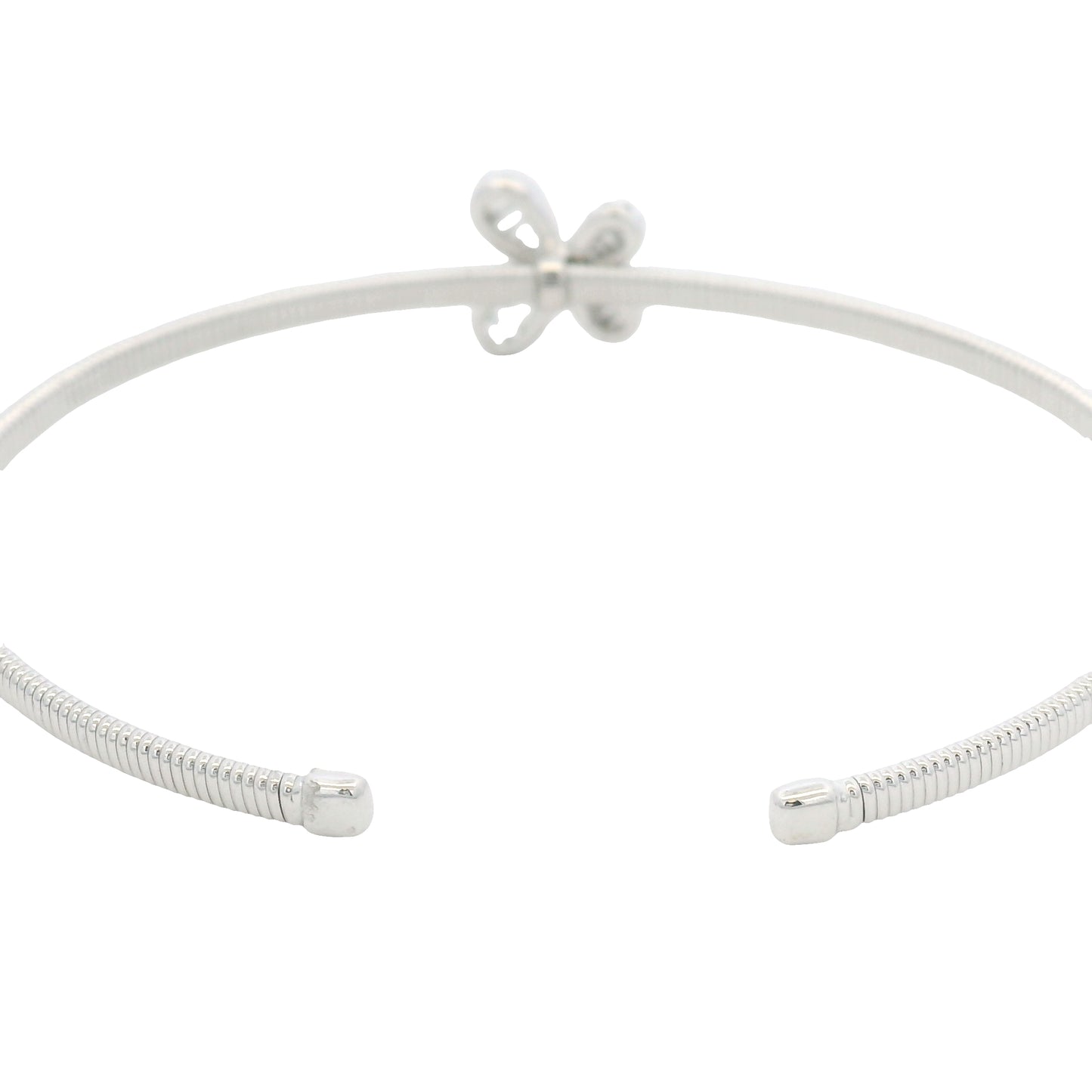 18K White Gold Natural Baguette& Round Diamonds Narrow Flower Cuff Bracelet