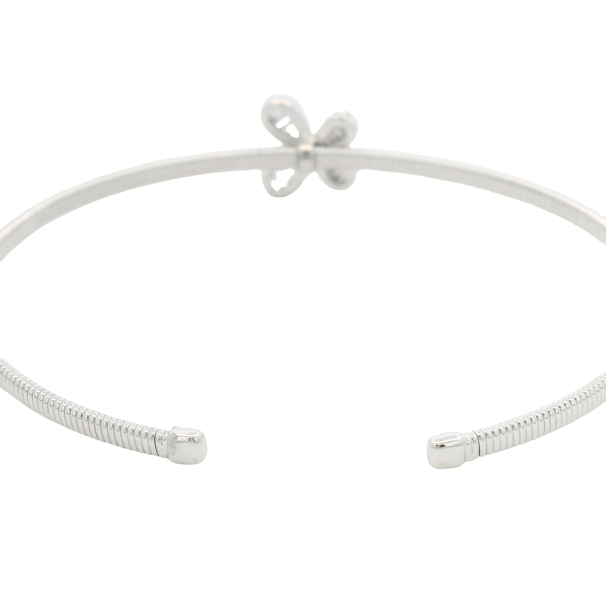 18K White Gold Natural Baguette& Round Diamonds Narrow Flower Cuff Bracelet