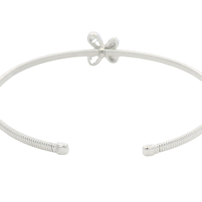 18K White Gold Natural Baguette& Round Diamonds Narrow Flower Cuff Bracelet