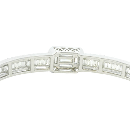 18K White Gold Natural Baguette& Round Diamonds Bangle Bracelet