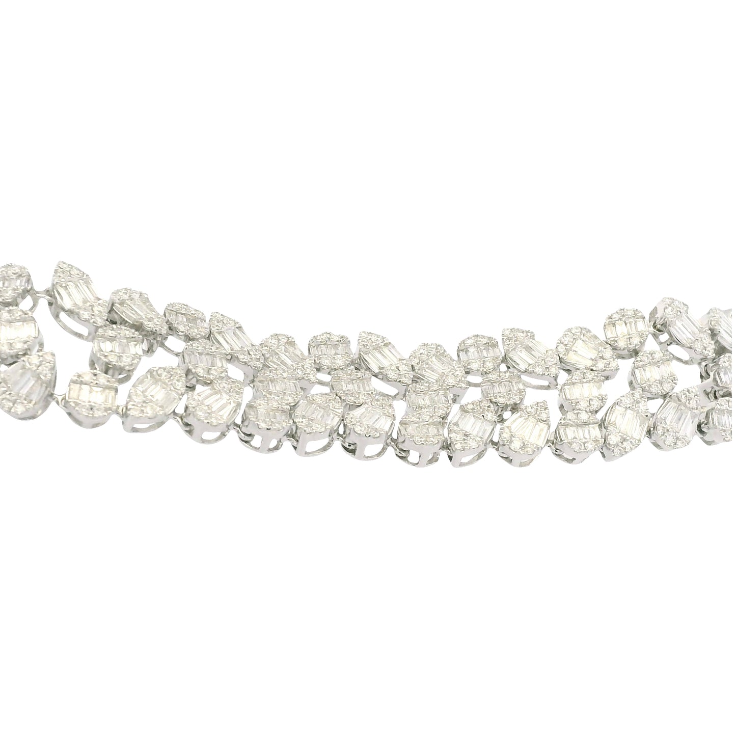 18K White Gold Natural Fancy Shape Diamonds Multi-Row Mosaic Bracelet