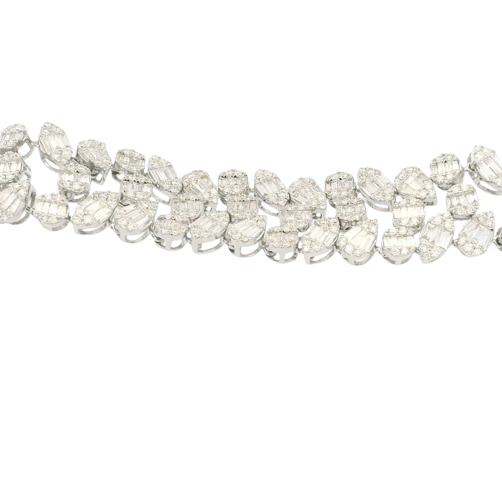 18K White Gold Natural Fancy Shape Diamonds Multi-Row Mosaic Bracelet